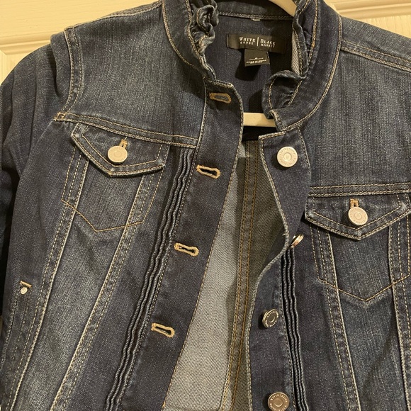 WHBM Ruffled Peplum Jean Denim Jacket Dark Blue 0 - Picture 10 of 11